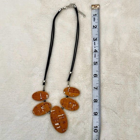 Bohemian Necklace Cork & Silver Metal Black Oval - Picture 4 of 7